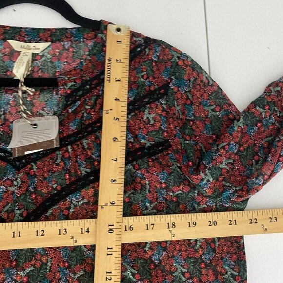 Matilda Jane Carol Peasant Blouse Womens Large Floral Tie Ruffles Boho - Picture 8 of 10